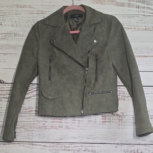Forever 21 Olive Faux Suede Biker Jacket